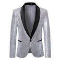 Shiny Sequin Glitter Embellished Men Blazer - Silver 2 / 