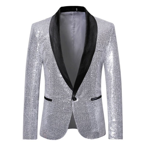 Shiny Sequin Glitter Embellished Men Blazer - Silver 2 / 