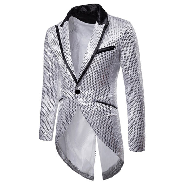 Shiny Sequin Glitter Embellished Men Blazer - Silver 3 / S -