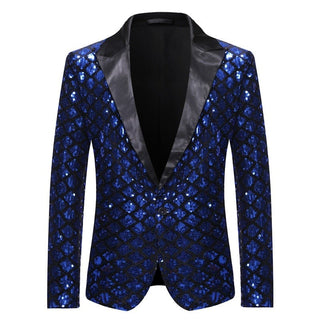 Shiny Sequin Glitter Plaid Tuxedo Men Blazer - Men Blazer On