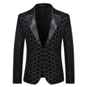 Shiny Sequin Glitter Plaid Tuxedo Men Blazer - Black Blazer 