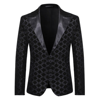 Shiny Sequin Glitter Plaid Tuxedo Men Blazer - Black Blazer 