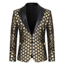 Shiny Sequin Glitter Plaid Tuxedo Men Blazer - Gold Blazer /