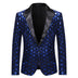 Shiny Sequin Glitter Plaid Tuxedo Men Blazer - Royal Blue 