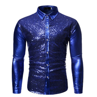 Shiny Sequin Glitter Plaid Tuxedo Men Blazer - Royal Blue 