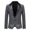 Shiny Sequin Glitter Plaid Tuxedo Men Blazer - Silver Blazer