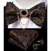 Silk Jacquard Woven Bowtie Hanky Brooch Pin Set - 