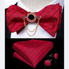 Silk Jacquard Woven Bowtie Hanky Brooch Pin Set - 