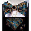 Silk Jacquard Woven Bowtie Hanky Brooch Pin Set - 