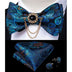 Silk Jacquard Woven Bowtie Hanky Brooch Pin Set - 