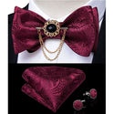 Silk Jacquard Woven Bowtie Hanky Brooch Pin Set - 