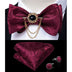 Silk Jacquard Woven Bowtie Hanky Brooch Pin Set - 