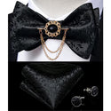 Silk Jacquard Woven Bowtie Hanky Brooch Pin Set - 