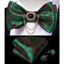 Silk Jacquard Woven Bowtie Hanky Brooch Pin Set - 