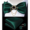 Silk Jacquard Woven Bowtie Hanky Brooch Pin Set - 