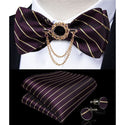 Silk Jacquard Woven Bowtie Hanky Brooch Pin Set - 