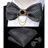 Silk Jacquard Woven Bowtie Hanky Brooch Pin Set - 