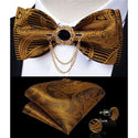 Silk Jacquard Woven Bowtie Hanky Brooch Pin Set - 