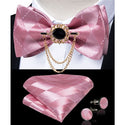 Silk Jacquard Woven Bowtie Hanky Brooch Pin Set - 