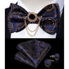 Silk Jacquard Woven Bowtie Hanky Brooch Pin Set - 