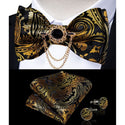 Silk Jacquard Woven Bowtie Hanky Brooch Pin Set - 