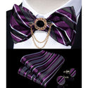 Silk Jacquard Woven Bowtie Hanky Brooch Pin Set - 