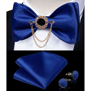 Silk Jacquard Woven Bowtie Hanky Brooch Pin Set - 