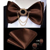 Silk Jacquard Woven Bowtie Hanky Brooch Pin Set - 