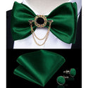 Silk Jacquard Woven Bowtie Hanky Brooch Pin Set - 