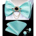 Silk Jacquard Woven Bowtie Hanky Brooch Pin Set - 