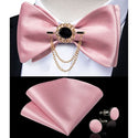 Silk Jacquard Woven Bowtie Hanky Brooch Pin Set - 