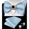 Silk Jacquard Woven Bowtie Hanky Brooch Pin Set - 