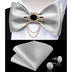 Silk Jacquard Woven Bowtie Hanky Brooch Pin Set - 