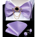 Silk Jacquard Woven Bowtie Hanky Brooch Pin Set - 