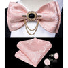 Silk Jacquard Woven Bowtie Hanky Brooch Pin Set - 