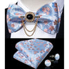 Silk Jacquard Woven Bowtie Hanky Brooch Pin Set - 