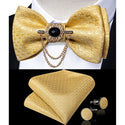 Silk Jacquard Woven Bowtie Hanky Brooch Pin Set - 