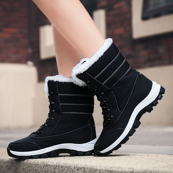 Soft Suede Leather Fleece Warm Wool Women Winter Boots - 