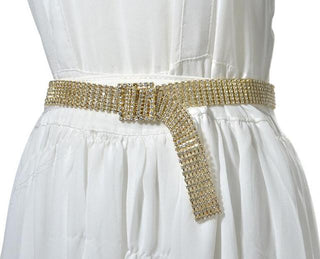 Super Shine Crystal Rhinestone Women Belts - Gold 7 Row 