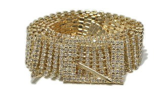 Super Shine Crystal Rhinestone Women Belts - Gold 8 Row 