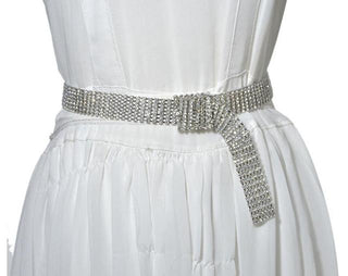 Super Shine Crystal Rhinestone Women Belts - Silver 7 Row 