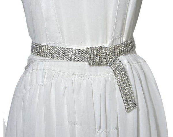 Super Shine Crystal Rhinestone Women Belts - Silver 7 Row 