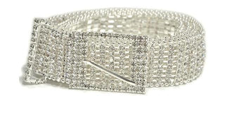 Super Shine Crystal Rhinestone Women Belts - Silver 8 Row 