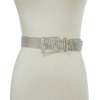 Super Shine Crystal Rhinestone Women Belts - Silver Diamond 