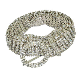 Super Shine Crystal Rhinestone Women Belts - Silver Round 