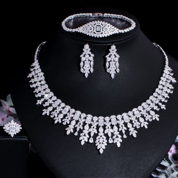 Tassel Drop Cubic Zirconia Wedding Jewelry Set - 4 Pcs / 