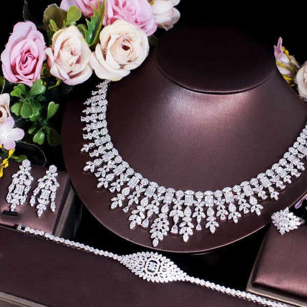 Tassel Drop Cubic Zirconia Wedding Jewelry Set - 4 Pcs / 