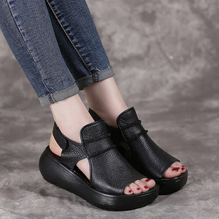 Thick Bottom Flat Platform Genuine Leather Women Sandals - 