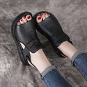 Thick Bottom Flat Platform Genuine Leather Women Sandals - 