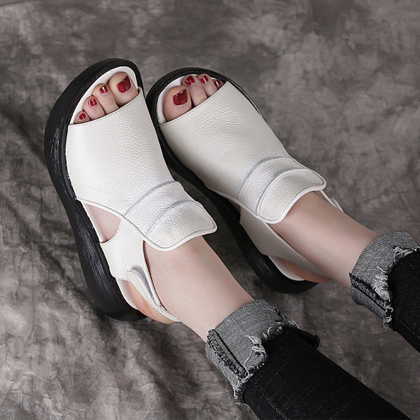 Thick Bottom Flat Platform Genuine Leather Women Sandals - 